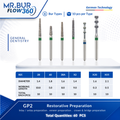 Bundle of dental burs with specifications used for restorative prearation.