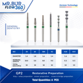 Bundle of dental burs with specifications used for restorative prearation.