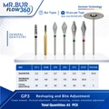 Bundle of dental burs with specifications used for reshaping & bite adjustment.