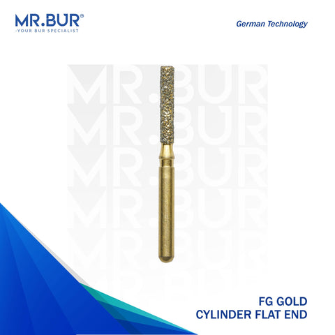 Gold Cylinder Flat End Diamond Bur FG