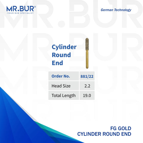 Gold Cylinder Round End Diamond Bur FG