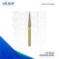 The #1 Best Gold Pointed Cone Diamond Bur FG. Mr Bur offers the best online dental burs and is a Better Choice than Meisinger, Mani, Shofu, Eagle Dental, Trihawk, Suitable for Dental Cases.
