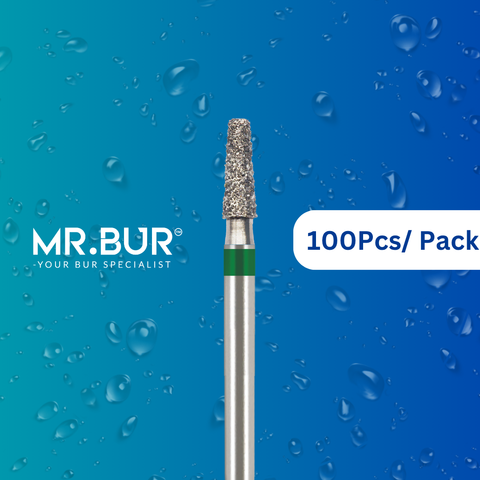 Mr. Bur 100 pcs Taper Flat End Coarse Inlay Onlay Diamond Bur FG is ideal for crown preparation, shoulder margin bur, inlay and onlay, posterior teeth, and prosthodontic procedures.