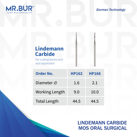 Best Mr. Bur Lindemann Bur HP162 & HP166 ensures durable, precise cutting with a shark-tooth blade design, reducing surgery time and preserving bone tissue.