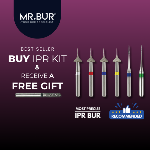 MR.BUR Interproximal Reduction Dental Bur. Available in 0.3mm, 0.4mm, 0.45mm, and 0.5mm for maximize precision and efficacy in interdental space adjustment and enamel reduction