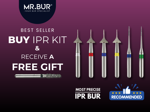 MR.BUR Interproximal Reduction Dental Bur. Available in 0.3mm, 0.4mm, 0.45mm, and 0.5mm for maximize precision and efficacy in interdental space adjustment and enamel reduction