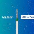 Enhance your practice with Mr. Bur's 100 pcs Mini Taper Round End Coarse Chamfer Diamond Bur FG. Ideal for cavity prep, chamfer margins, crowns, fillings, prophylaxis, pediatric, and prosthodontics.