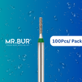 Enhance dental care with the 100 pcs Mini Cylinder Flat End Coarse Diamond Bur FG from Mr. Bur for cavity prep, endo access, caries removal, decay removal, composite filling, and pediatric use.