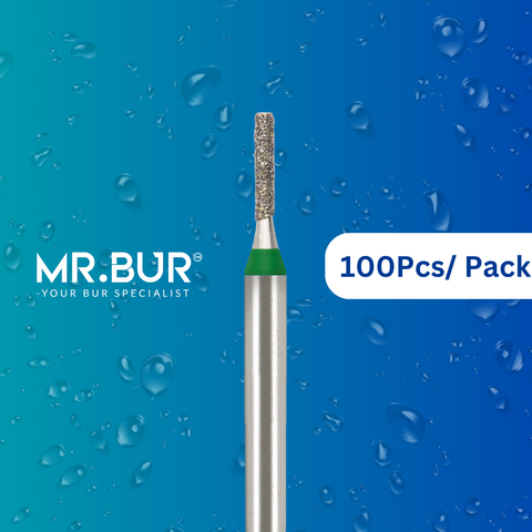 Enhance dental care with the 100 pcs Mini Cylinder Flat End Coarse Diamond Bur FG from Mr. Bur for cavity prep, endo access, caries removal, decay removal, composite filling, and pediatric use.