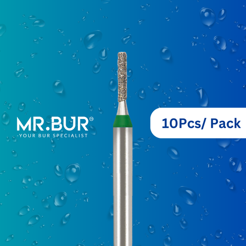 This is the Mini Cylinder Flat End Coarse FG short diamond dental bur sold by Mr Bur the best International supplier of diamond dental burs for dentists and dental technicians.