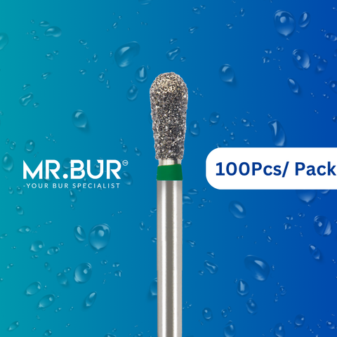 Mr. Bur 100pcs Mini Pear Coarse Diamond Bur FG offers precision for anterior/posterior tooth cavity prep, decay removal, composite polishing, lingual reduction, open access, and trimming.