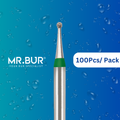 Mr. Bur 100pcs mini round ball coarse FG is ideal for anterior and posterior tooth cavity prep, crown prep, endo access, fillings, open access, prophylaxis, pediatric use, trimming, and prep.