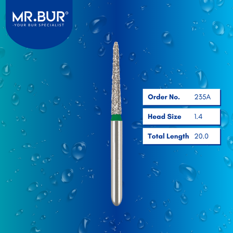 Mr. Bur 879 mini taper torpedo diamond bur 235A are tools used in multiple dental procedures. ISO 806 313 299 534 014 FG, Their mini taper torpedo heads are ideal for cavity preparation, trimming and lingual buccal reduction with limited mouth opening