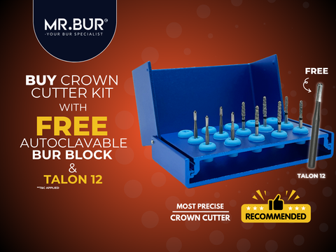 Mr. Bur Crown Cutter Kit designed for dentist to remove crown in minute.