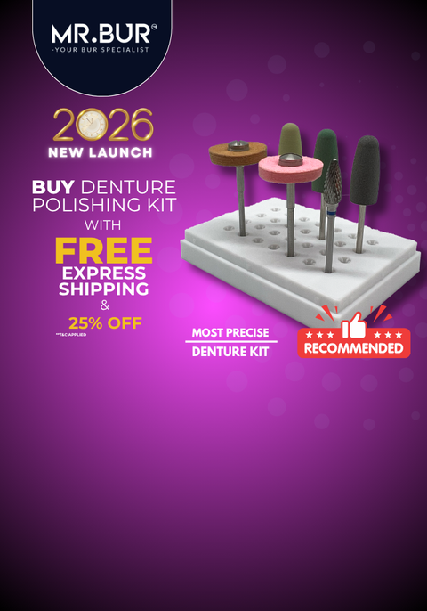 Best Polishing Kit for Denture Adjustment, Finishing & High Shine Polish for efficient denture adjustment from initial material reduction to high-gloss polishing.