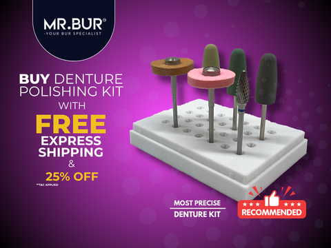 Best Polishing Kit for Denture Adjustment, Finishing & High Shine Polish for efficient denture adjustment from initial material reduction to high-gloss polishing.