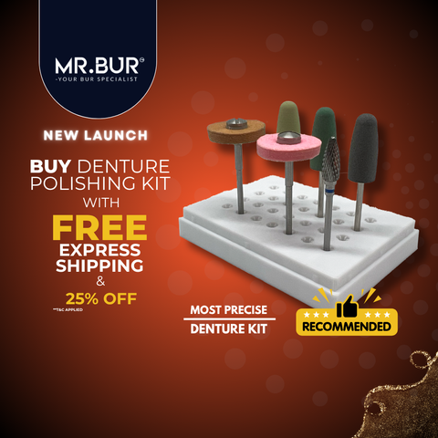 Best Polishing Kit for Denture Adjustment, Finishing & High Shine Polish for efficient denture adjustment from initial material reduction to high-gloss polishing.