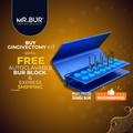 Mr. Bur Gingivectomy Bur Kit, with 10 stainless steel burs, is ideal for fine-tuning soft tissue, subgingival caries treatment, and using heat to cauterize gums and control bleeding during gingivectomy.