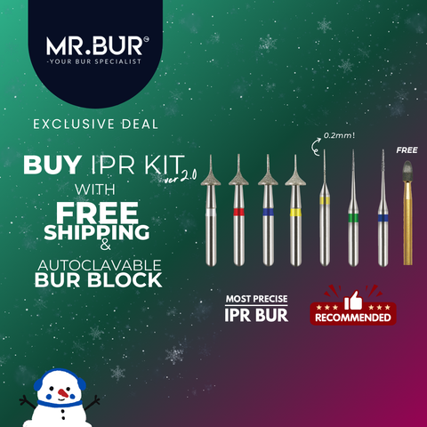 MR.BUR Interproximal Reduction Dental Bur. Available in 0.2mm, 0.3mm, 0.4mm, 0.45mm, and 0.5mm for maximize precision and efficacy in interdental space adjustment and enamel reduction 