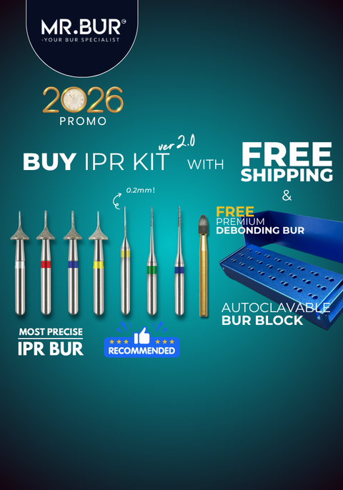 MR.BUR Interproximal Reduction Dental Bur. Available in 0.2mm, 0.3mm, 0.4mm, 0.45mm, and 0.5mm for maximize precision and efficacy in interdental space adjustment and enamel reduction 