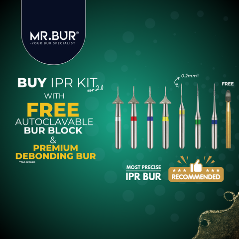 MR.BUR Interproximal Reduction Dental Bur. Available in 0.2mm, 0.3mm, 0.4mm, 0.45mm, and 0.5mm for maximize precision and efficacy in interdental space adjustment and enamel reduction 