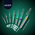 MR.BUR Interproximal Reduction Dental Bur. Available in 0.2 mm, 0.3mm, 0.4mm, 0.45mm, and 0.5mm for maximize precision and efficacy in interdental space adjustment and enamel reduction as a single choice