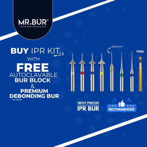 MR.BUR Interproximal Reduction Dental Bur. Available in 0.2mm, 0.3mm, 0.4mm, 0.45mm, and 0.5mm for maximize precision and efficacy in interdental space adjustment and enamel reduction 