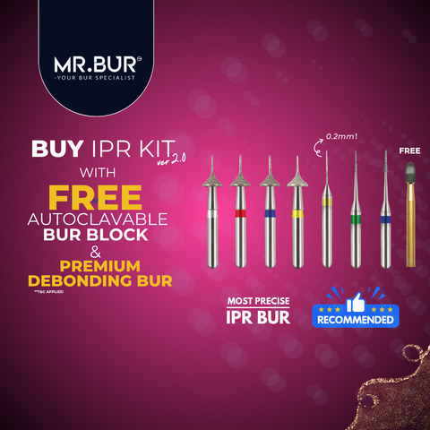 MR.BUR Interproximal Reduction Dental Bur. Available in 0.2mm, 0.3mm, 0.4mm, 0.45mm, and 0.5mm for maximize precision and efficacy in interdental space adjustment and enamel reduction 