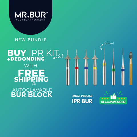 MR.BUR Interproximal Reduction Dental Bur. Available in 0.2mm, 0.3mm, 0.4mm, 0.45mm, and 0.5mm for maximize precision and efficacy in interdental space adjustment and enamel reduction together with the ebonding bur 9406.