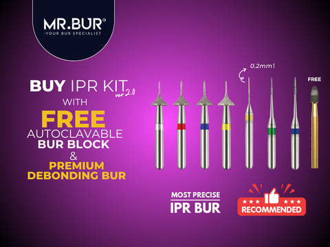 MR.BUR Interproximal Reduction Dental Bur. Available in 0.2mm, 0.3mm, 0.4mm, 0.45mm, and 0.5mm for maximize precision and efficacy in interdental space adjustment and enamel reduction 