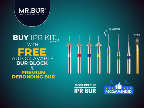 MR.BUR Interproximal Reduction Dental Bur. Available in 0.2mm, 0.3mm, 0.4mm, 0.45mm, and 0.5mm for maximize precision and efficacy in interdental space adjustment and enamel reduction 