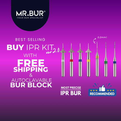 MR.BUR Interproximal Reduction Dental Bur. Available in 0.2mm, 0.3mm, 0.4mm, 0.45mm, and 0.5mm for maximize precision and efficacy in interdental space adjustment and enamel reduction 