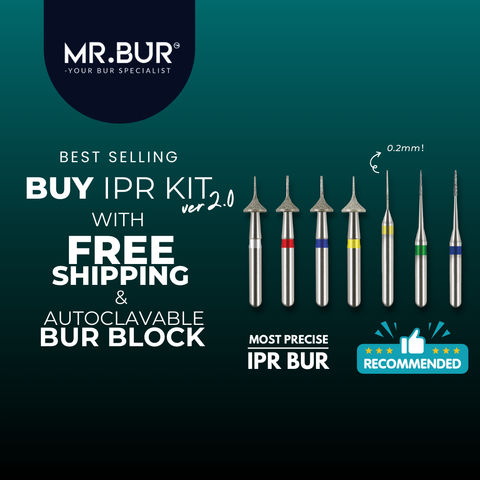 MR.BUR Interproximal Reduction Dental Bur. Available in 0.2mm, 0.3mm, 0.4mm, 0.45mm, and 0.5mm for maximize precision and efficacy in interdental space adjustment and enamel reduction 