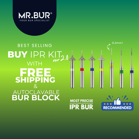 MR.BUR Interproximal Reduction Dental Bur. Available in 0.2mm, 0.3mm, 0.4mm, 0.45mm, and 0.5mm for maximize precision and efficacy in interdental space adjustment and enamel reduction 