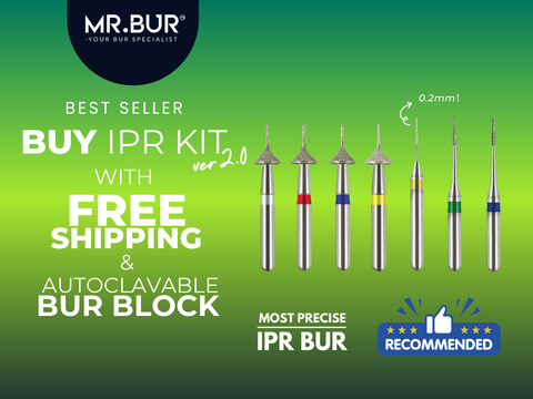 MR.BUR Interproximal Reduction Dental Bur. Available in 0.2mm, 0.3mm, 0.4mm, 0.45mm, and 0.5mm for maximize precision and efficacy in interdental space adjustment and enamel reduction 