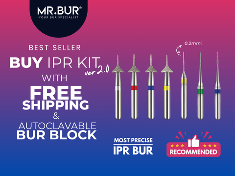 MR.BUR Interproximal Reduction Dental Bur. Available in 0.2mm, 0.3mm, 0.4mm, 0.45mm, and 0.5mm for maximize precision and efficacy in interdental space adjustment and enamel reduction.