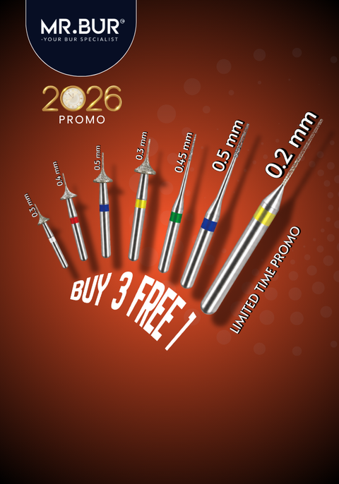 MR.BUR Interproximal Reduction Dental Bur. Available in 0.2mm, 0.3mm, 0.4mm, 0.45mm, and 0.5mm for maximize precision and efficacy in interdental space adjustment and enamel reduction 