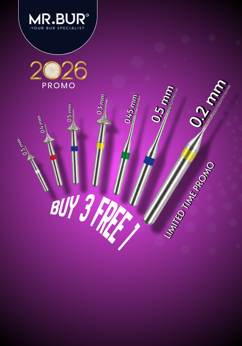MR.BUR Interproximal Reduction Dental Bur. Available in 0.2 mm, 0.3mm, 0.4mm, 0.45mm, and 0.5mm for maximize precision and efficacy in interdental space adjustment and enamel reduction as a single choice