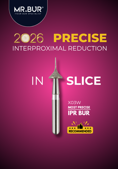 MR.BUR Interproximal Reduction Dental Bur. Available in 0.2mm, 0.3mm, 0.4mm, 0.45mm, and 0.5mm for maximize precision and efficacy in interdental space adjustment and enamel reduction 