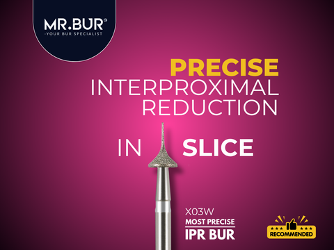 MR.BUR Interproximal Reduction Dental Bur. Available in 0.2mm, 0.3mm, 0.4mm, 0.45mm, and 0.5mm for maximize precision and efficacy in interdental space adjustment and enamel reduction 