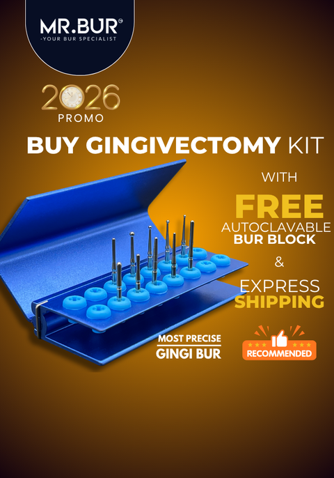 Best Gingivectomy bur use for soft tissue trimming with blood coagulation effect.