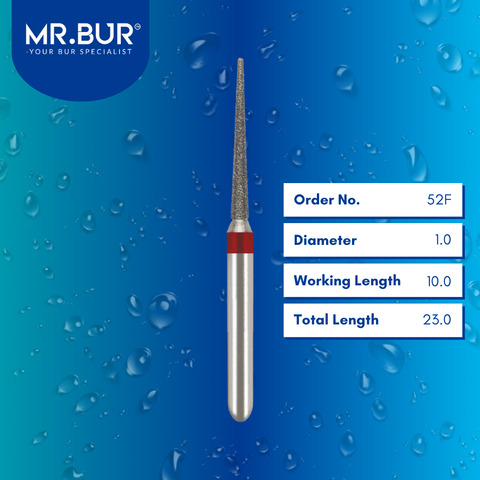 Mr. Bur Super Fine Finishing Super Needle IPR Diamond Bur FG, 52F, used for precise interproximal reduction in clear aligner treatment and anterior aesthetic alignment cases.