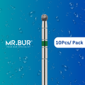 Mr. Bur Implant Round FG bur used for implant site debridement peri implantitis treatment and cleaning implant threads during surgical procedures.