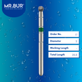 Mr. Bur Implant Round FG bur, L1, used for implant site debridement peri implantitis treatment and cleaning implant threads during surgical procedures.