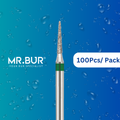 Optimize dental care with Mr. Bur 100 pcs Pointed Cone Coarse Diamond FG for prophylaxis, crown prep, model fabrication, casting, veneer & ceramic techniques, and interproximal trimming.