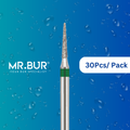 Optimize dental care with Mr. Bur 30 pcs Pointed Cone Coarse Diamond FG for prophylaxis, crown prep, model fabrication, casting, veneer & ceramic techniques, and interproximal trimming.