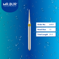 Mr. Bur 66BSF Super Fine Finishing Pointed Cone Diamond Bur FG are tools used in multiple dental procedures. Their pointed cone-shaped heads are ideal for effective prophylaxis, crown preparation, model fabrication, model casting technique, interproximal reduction, crown and bridge technique, and veneer and ceramic technique.