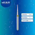 Mr. Bur 92SF Super Fine Finishing Pointed Cone Diamond Bur FG are tools used in multiple dental procedures. Their pointed cone-shaped heads are ideal for effective prophylaxis, crown preparation, model fabrication, model casting technique, interproximal reduction, crown and bridge technique, and veneer and ceramic technique.