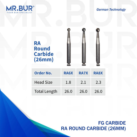 Round Tungsten Carbide Dental Bur RA 26mm