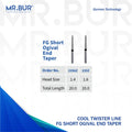 These are two variants of the Ogival End Taper Spiral Cool Cut Super Coarse Short FG Diamond Bur sold by Mr Bur the best international dental bur supplier the dental bur head sizes shown here are 1.4mm and 1.6mm